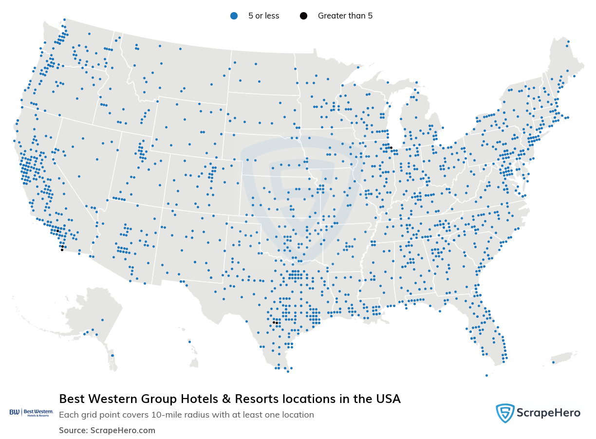 Map of  locations in the United States in 2025